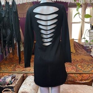 Y2K Grunge Goth slash shredded cut out back asymmetrical sweater tunic top